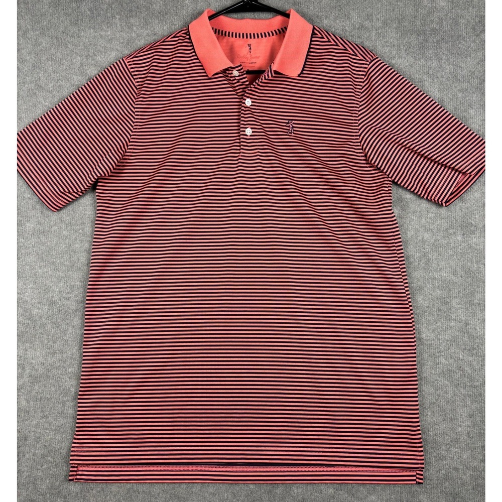 Bobby Jones Performance‎ Polo Shirt Striped Short Sleeve Size M Pink Navy Blue